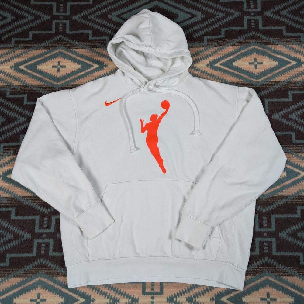 Nike WNBA Fleece Hoodie Sweatshirt Mens XL White With Orange Logo Basketball